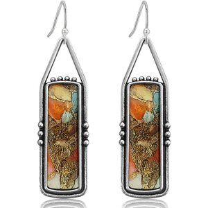 Orange Handmade Bohemian Tribal Retro Colorful Square Bar Dangle Drop Earring